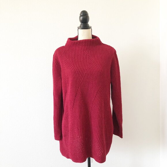 J. JILL Chenille Red Chunky Knit Mock Neck Sweater Womens XL - Picture 1 of 10